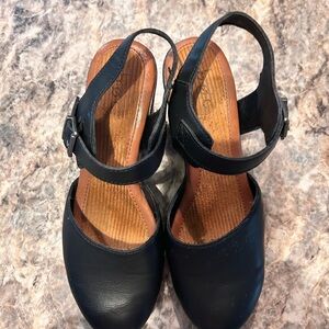 B.O.C. Black Leather Mules with Strap